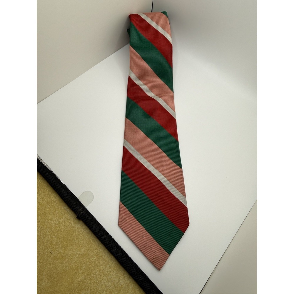 Vintage Polo Ralph Lauren Tie Red Green Pink Stripe Handmade USA Skinny Prep